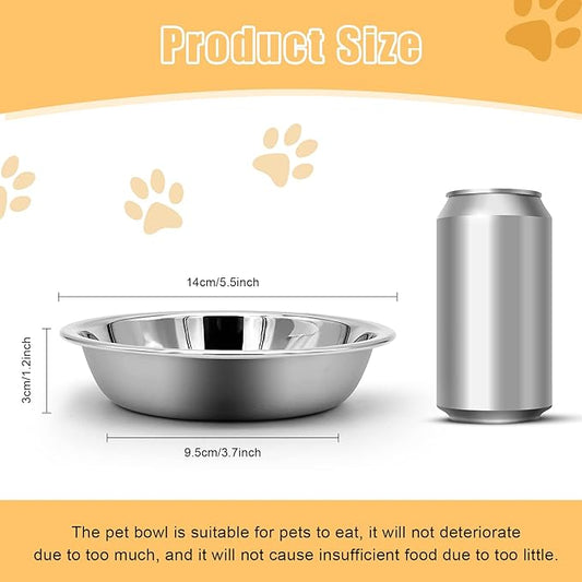 Stainless Steel Cat Bowl - Shallow Wide Flat Cats Food Bowls,Metal Kitten Dishes Whisker Friendly Fatigue Relief,Replacement Basic Kitty Plates for Elevated Stand,Dishwasher Safe（Set of 12）