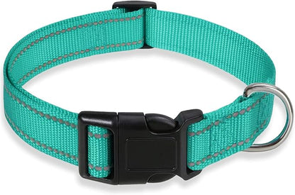 Reflective Dog Collar with Buckle Adjustable Safety Nylon Collars for Small Medium Large Dogs, Green L