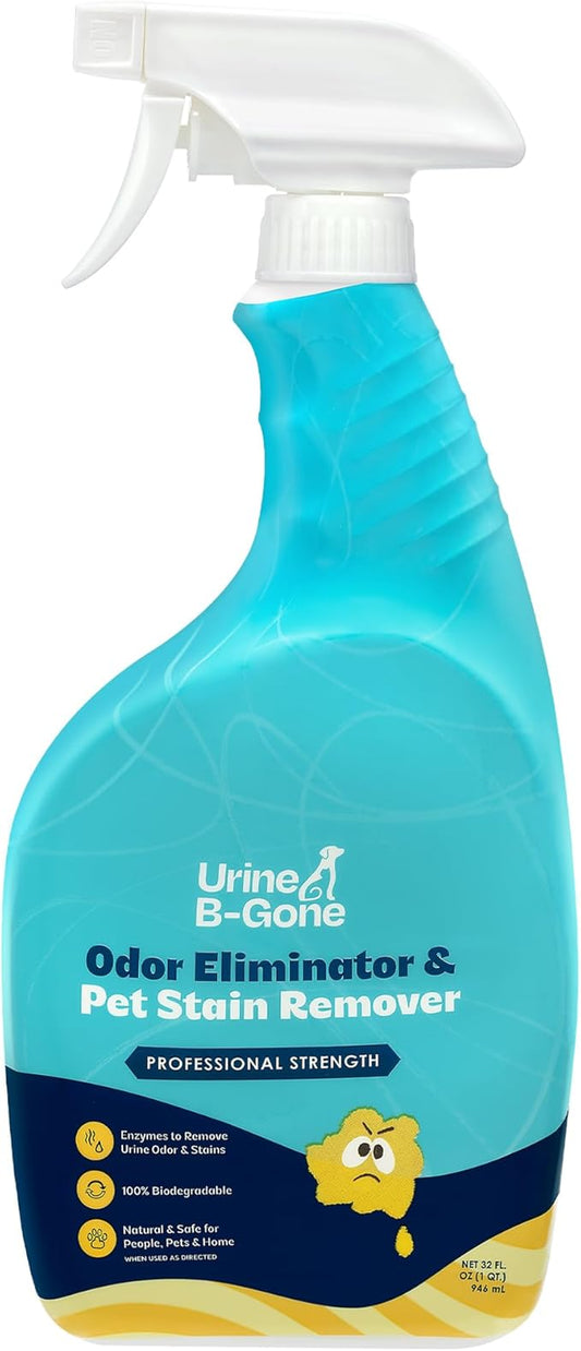 Urine B-Gone, Professional Enzyme Odor Eliminator & Pet Stain Remover, Human, Cat & Dog Urine Cleaner, Effective on Laundry, Carpets & More, Original Scent, 32oz