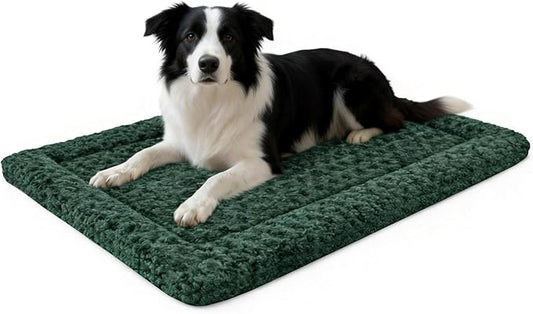 Washable Dog Bed Mat with Anti-Slip Bottom, Deluxe Plush Memory Foam Crate Pad & Waterproof Outdoor Kennel Mat for Dogs & Cats-Durable Crates Beds, Large Medium Small Puppy Size30 x 20",Green