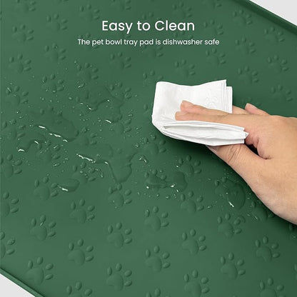 Dog Food Mat Anti-Slip Silicone Dog Bowl Mat Thicker Pet Placemat Waterproof Cat Feeder Pad with Raised Edge Puppy Kitten Feeding Mats Suitable Small Medium-Sized Dogs Cats Eating Tray