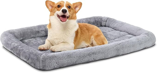 Patas Lague Bolster Dog Bed for Medium Dogs 30''x20'', Soft Warm Foam Pet Sofa Bed, Machine Washable Pet Cat Crate Mat for Medium Breeds, Grey