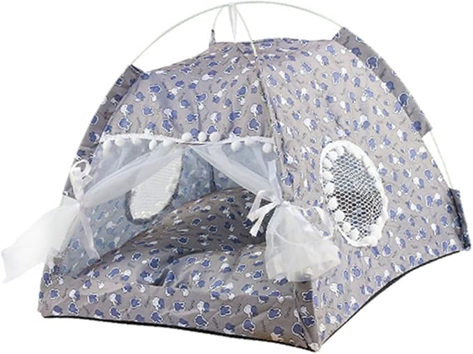 Indoor Pet Tent with Mesh Door Window, Cat & Dog Tent House, Washable Soft Warm & Non-Slip, All Seasons (Gray)