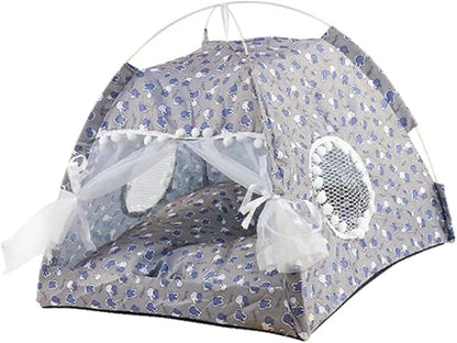Indoor Pet Tent with Mesh Door Window, Cat & Dog Tent House, Washable Soft Warm & Non-Slip, All Seasons (Gray)