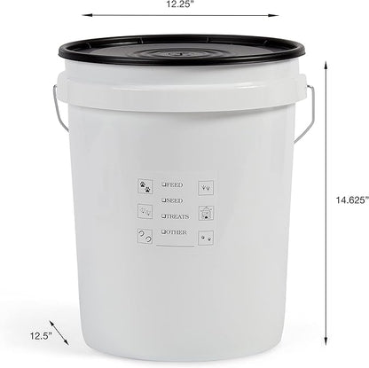 United Solutions Airtight Pet Food Storage Container, 5 Gallon Capacity, Great for Dog Food, Cat Food, Bird Seed, Dry Food Storage, White Container with Black Lid, 2-Pack