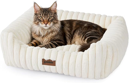 Large Cat Beds - Orthopedic Dog Bed for Medium Dogs, Rectangle Pet Bed with Fluffy Removable Washable Cover, 25x21x9inches, Cream