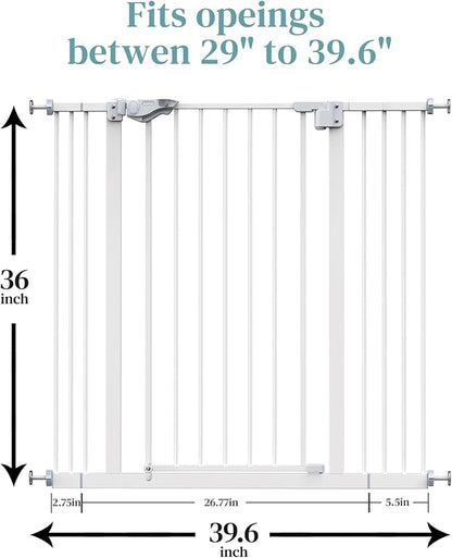 InnoTruth 29-39.6”Baby Gate for Stairs,36" Extra Tall Dog Gate for The House,Dual-Lock Safety and One Hand Opening Design,Kid Gate for Doorways,Kitchen,Room,Wall-Friendly Pressure Mounted, Pure White