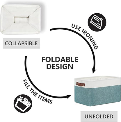 DULLEMELO Storage Baskets for Shelves, Fabric Collapsible Rectangular Storage Bins for Shelves, Closets, Nursery, Home, Office, Empty Gift Baskets (4-Pack-15"*11"*9.5", White&Deep Green)