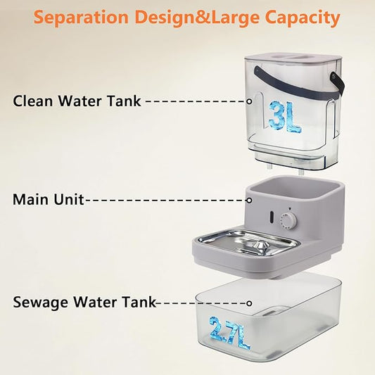 Smart Pet Water Fountain,Filterless Cat Water Fountain No Filter,3L/102oz Ultra Silent Cat Fountain, Separation Design