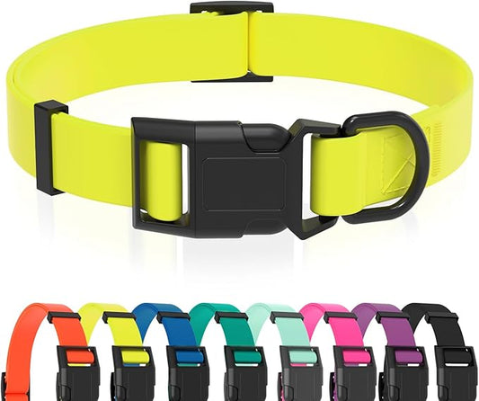 Waterproof Dog Collar, Easy to Clean Rubber Dog Collars with Quick Release Buckle Fits Small Medium or Large Dogs (Yellow, M < 11.8-18.5 inch)