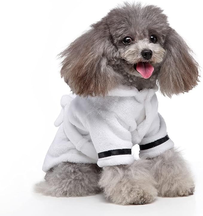 Dog Drying Robe Coat Super Absorbent Soft, Fast Drying Pet Dog Bathrobe Towel with Adjustable Waistbelt