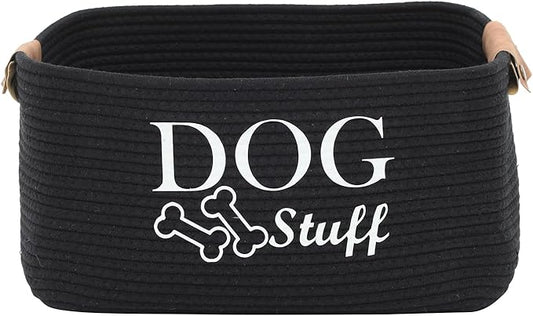 Durable Cotton Rope Dog Toy Storage, Large Dog bin, pet Bed, Puppy Toy Box - Perfect for organizing pet Toys, Blankets, leashes, Clothing and Any Doggie Stuff - Black