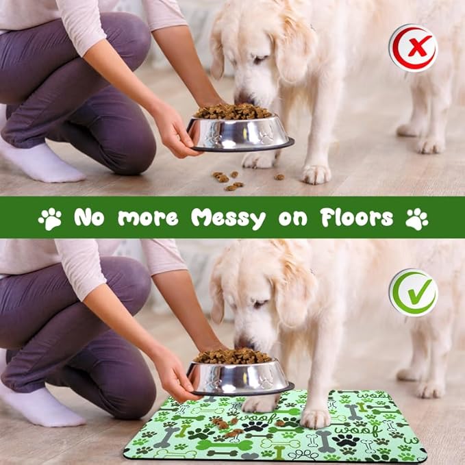 Dog Food Mats for Floors Waterproof, Pet Water Bowl Mats Pet Feeding Absorbent Placemats Green 12 * 20 inch