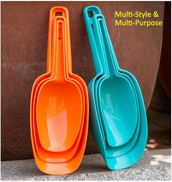 Set of 3 Ice Scoop, Plastic Kitchen Ice Scoop for Canisters or Ice Maker, Food Scoops for Canisters, Freezer, Flour, Dry Foods, Coffee Beans, Pop Corn, Pet Dog Cat Food (Blue)