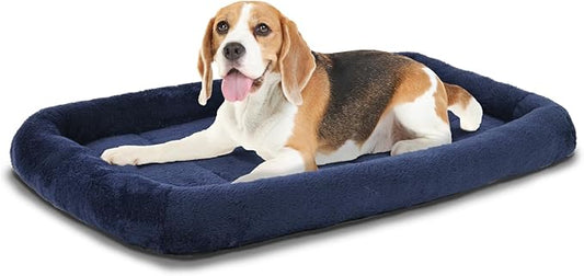 Patas Lague Bolster Dog Bed for Small Dogs 24''x18'', Soft Warm Foam Pet Sofa Bed, Machine Washable Pet Cat Crate Mat for Small Breeds, Navy Blue