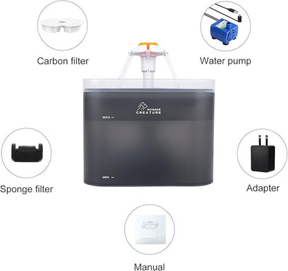Cat Water Fountain, 67oz/2L Automatic Cat Drinking Fountain, Pet Water Fountain with LED Light and Filter for Cats and Small Dogs (Grey)
