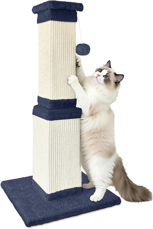 AGYM 32 Inch Cat Scratching Post for Large Cats, Cat Scratcher for Indoor Cats Adults, Sturdy Sisal Scratch Post to Protect Furniture, Blue