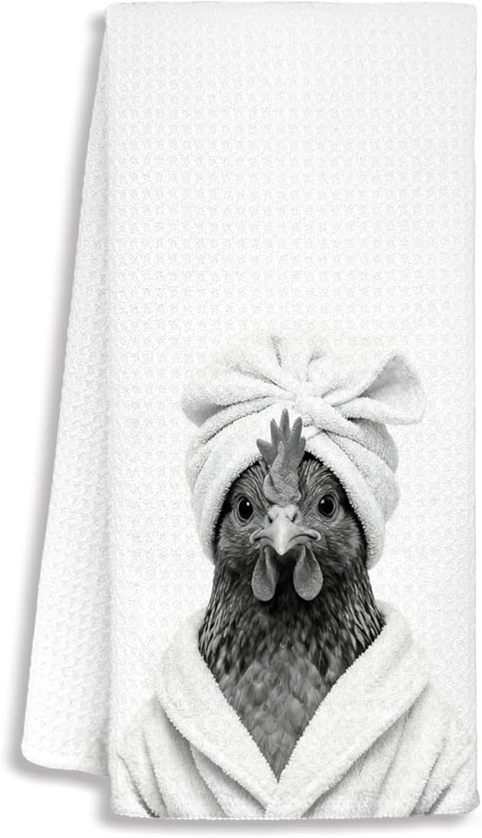 Funny Chicken Bathroom Hand Towels, Chicken Gifts for Women, Animal Lover Gifts, Black and White Rooster Farm Animal Decorative Hand Towels for Bathroom Decor, 16x24 Inch