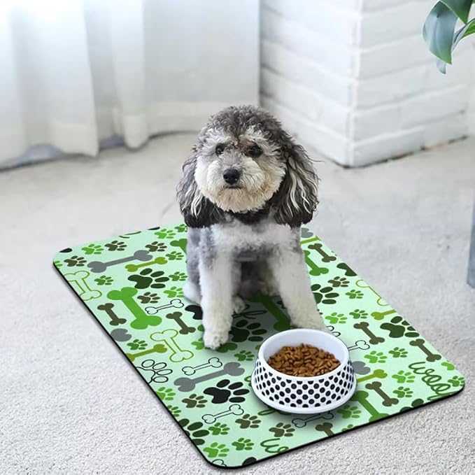 Dog Food Mats for Floors Waterproof, Pet Water Bowl Mats Pet Feeding Absorbent Placemats Green 12 * 20 inch