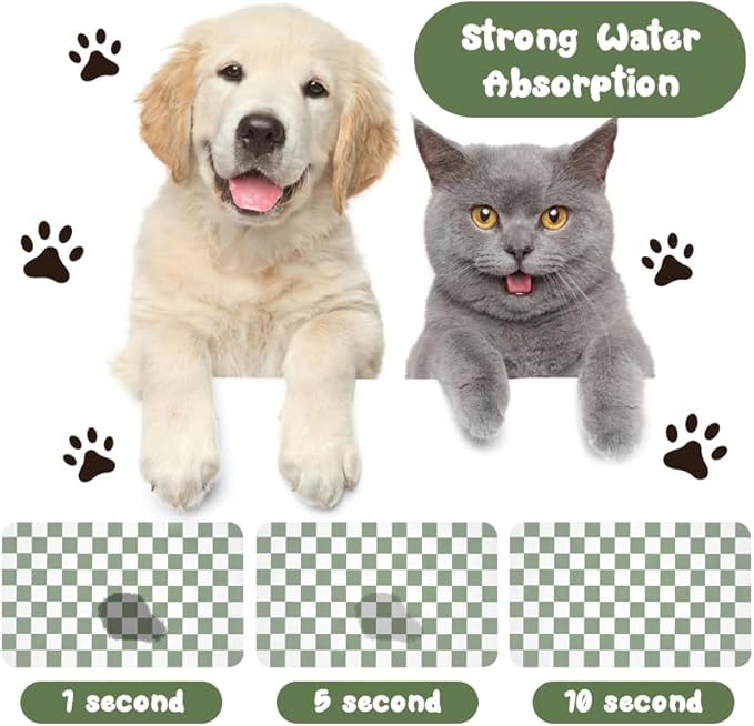 Dog Food Mats for Floors Waterproof, Pet Water Bowl Mats Pet Feeding Absorbent Placemats Plaid 16 * 24 inch