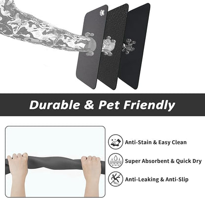 Dog Food Mat - Absorbent Cat Mat for Food and Water, No Stains Pet Feeding Bowl Mat, Easy to Clean Pet Placemats, Quick Dry Dog Water Dispenser Mat for Messy Drinkers | Paw Dark Grey 16"x 24"
