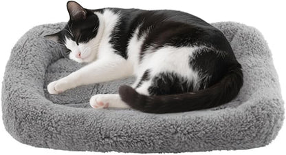PETLESO Small Cat Bed Mat, 22" x 16" Plush Cushion with Surrounding Pillow for Small to Meidum Dogs Cats Sleeping, Indoor Pet Beds Furniture Carrier Crate Anti Skid Pad, Washable, Medium