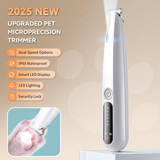 2026 New Pet Precision Trimmer, Dog Paw Trimmer with LED Light, Low Noise, IP68 Waterproof, Dual-Speed Motor, Suit for Trimming Paw, Ear, Face, Butt, Eyebrows, USB Rechageble