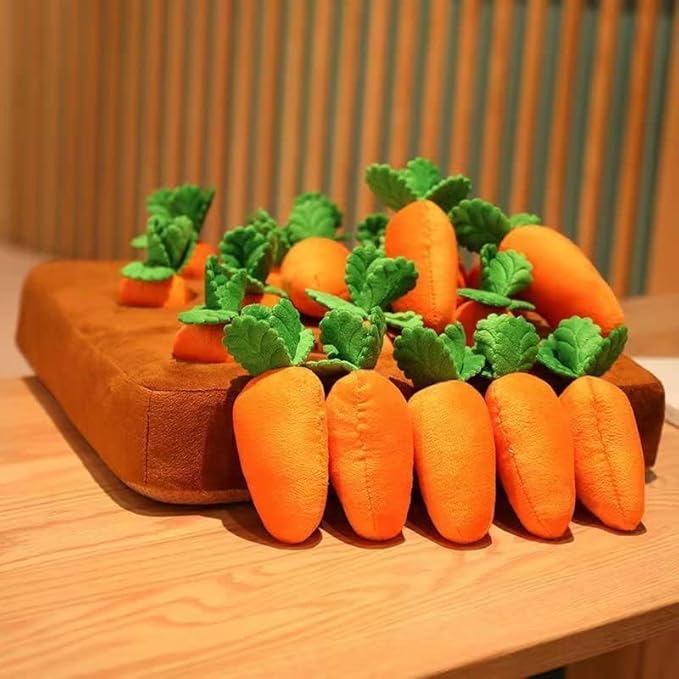 Carrot Dog Toy, Interactive Dog Carrot Puzzle Toy, Snuffle Mat for Dogs Toy Carrot, 2 in 1 Non-Slip Nosework Feed Games, Dog Carrot Toy Pet Stress Relief with 12 Carrots