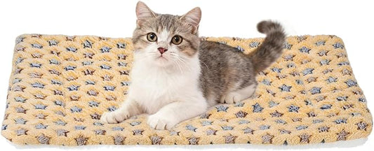 Dog Cat Bed Mat, Soft Coral Fleece Pet Cushion Pad with Cute Star Print, Warm Washable Pet Bed 21x14 Inches, (Coffee), Intended for Medium Small Dog Cat