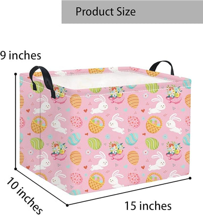 Rectangular Easter Basket for Home Kitchen Baby Girls Basket Cute Storage Bin Organizer Shelf Book Room Decor(Pink Bunny Egg)