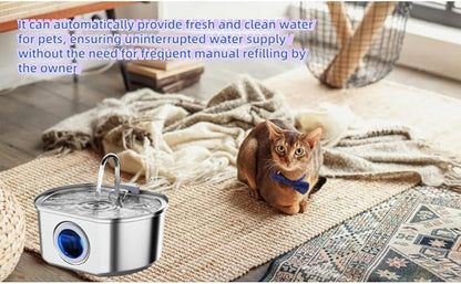 Stainless Steel Cat Water Fountain, 108oz/3.2L Automatic Pet Water Dispenser with Water Level Window, Quiet Pump, Multi-Stage Filtration for Cats and Dogs