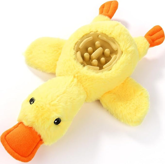 Yellow Duck Plush Dog Toys with Squeaks, Food Hiding Function & Interactive Play - Durable & Fun for Large, Medium & Small Dogs