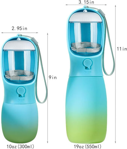 Dog Water Bottle,2 in 1 Portable Pet Water Bottle with Food Container,Lightweigh,Portable Water Dispenser,Outdoor for Cat,Puppy,Pets for Walking,Hiking,Travel (Green&Blue, 10Oz)