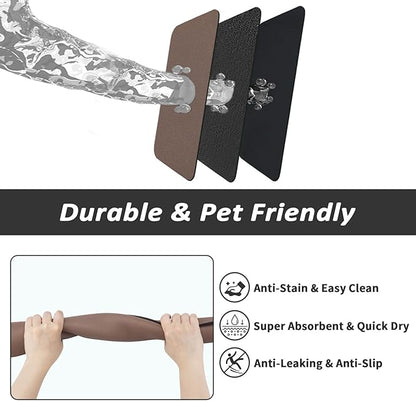 Dog Food Mat - Absorbent Cat Mat for Food and Water, No Stains Pet Feeding Bowl Mat, Easy to Clean Pet Placemats, Quick Dry Dog Water Dispenser Mat for Messy Drinkers | Brown 18"x 28"