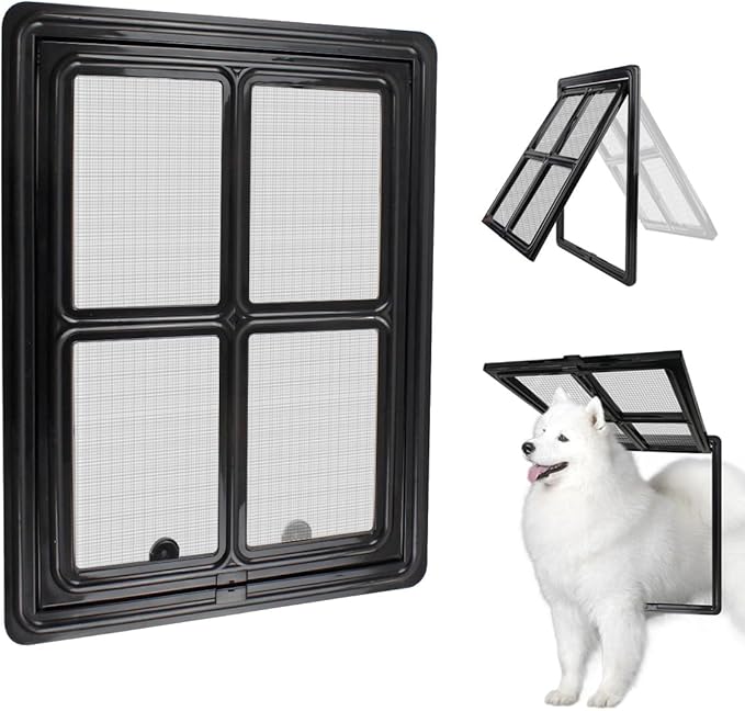 Namsan Pet Screen Door, Dog Door for Sliding Screen Door, 12x16 Inches Doggy Door for Screen Door, Magnetic Close Dog Door Window Porch, Large, Black