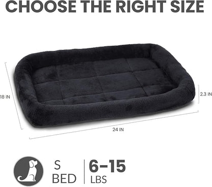 Patas Lague Bolster Dog Bed for Small Dogs 24''x18'', Soft Warm Foam Pet Sofa Bed, Machine Washable Pet Cat Crate Mat for Small Breeds, Black