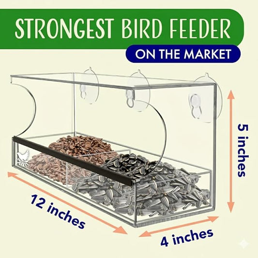 Window Bird Feeder by Nature’s Hangout - Award-Winning Clear Acrylic Bird Feeders for Outdoors, No Assembly, Strong Suction Cups, Bird Watching for Cats, Easy-to-Clean Birdhouse