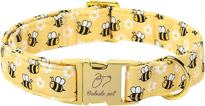 Yellow Bee Dog Collar, Cute Spring/Summer Cartoon Boy Girl Dog Collars, Adjustable Heavy Duty Male Female Dogs Collar for Small Medium Large Dogs with Metal Buckle XS