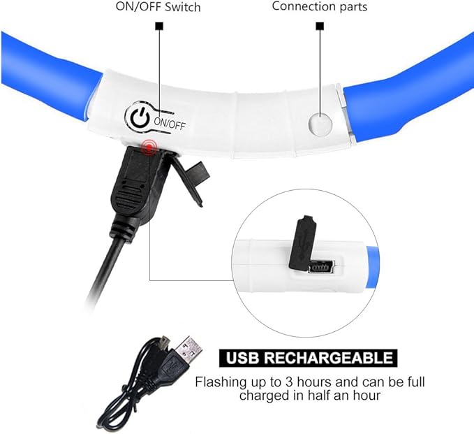 LED Dog Collar,USB Rechargeable Glowing Dog Collars, Light Up Collar Improved Pet Safety &Visibility at Night, 3 Flashing Modes,Water-Resistant Lighted Collar Fits for Small Medium Large Dogs