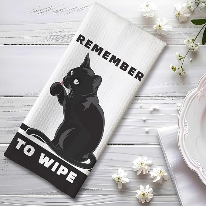 Fun Kitchen Towels-Remember To Wipe,Cat Bathroom Towels,Decorative Kitchen Towel,DishTowels For Kitchen Decorative,Cat Hand Towel -Suitable For Use And Decoration In Your Kitchen, Bathroom And Toilet