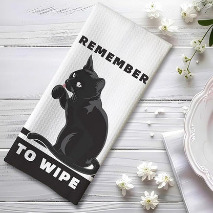Fun Kitchen Towels-Remember To Wipe,Cat Bathroom Towels,Decorative Kitchen Towel,DishTowels For Kitchen Decorative,Cat Hand Towel -Suitable For Use And Decoration In Your Kitchen, Bathroom And Toilet