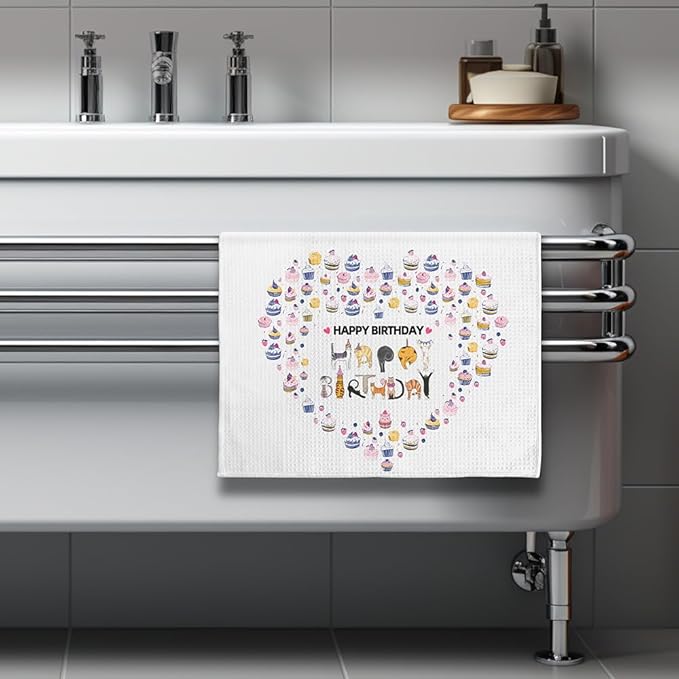 Happy Birthday Cat Kitchen Towels - Quick-Dry Cat-Shaped Letter Spell-Out Art, Decorative Dish Towel for Celebratory Pet Moms & Feline Ladies | Whimsical Hand Cloth Home Accent, Purrfect Birthday Gift