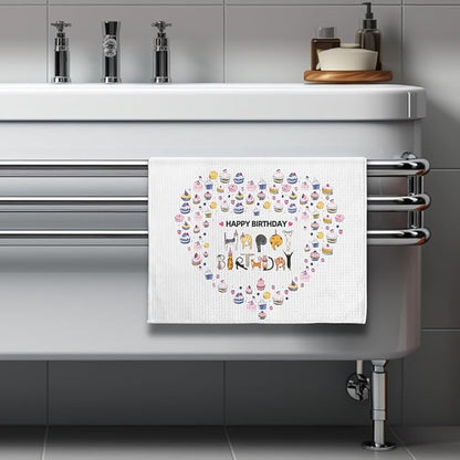 Happy Birthday Cat Kitchen Towels - Quick-Dry Cat-Shaped Letter Spell-Out Art, Decorative Dish Towel for Celebratory Pet Moms & Feline Ladies | Whimsical Hand Cloth Home Accent, Purrfect Birthday Gift