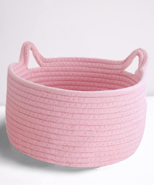 Large Cat Ears Toy Organizer, Woven Cotton Rope Basket, Decorative Nursery Bins & Boxes Gift Basket Empty for Baby Pet Toy Storage
