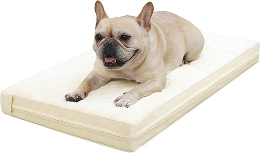 Vonabem Waterproof Dog Beds Medium Sized Dog, Washable Crate Pad 30 inch, Outdoor Orthopedic Foam Puppy Bed with Removable Cover Reversible, Anti-Slip Kennel Pad, 29"x18", Beige
