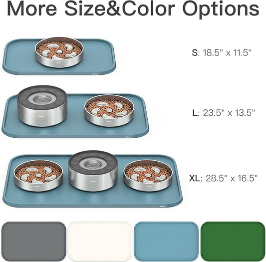 Pet Feeding Mat [Warped Resistant Raised Edge], Water-Proof Silicone Placement for Food Water Bowls, Anti-Slip Base Protect Floor, BPA-Free&Dishwasher-Safe [23.5x13.5inch Large, Blue]