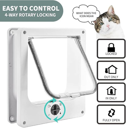 EASY JOY Cat Doors(Outer Size 8.6" x 7.5"), 4-Way Locking Cat Door for Interior Exterior Doors, Weatherproof pet Door with Magnet for Cat or Dog < 16.1 inches in Girth(White M)