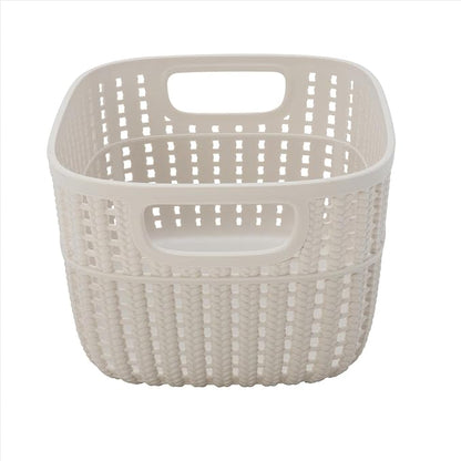 Simplify 4 Pack 2 Tone Sailor Knot Plastic Storage Tote | Decorative Basket | Closet Organization | De-clutter | Accessories | Toys | Bathroom Organization | Small | Ivory