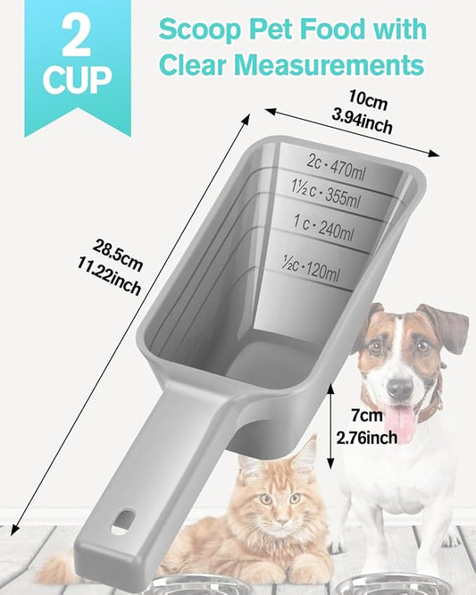2 Cup Dog Food Scoop(2 Pack), Plastic Pet Food Scoop with Measuring Lines for Accurate Pet Food Portions,Dishwasher Safe (Gray)