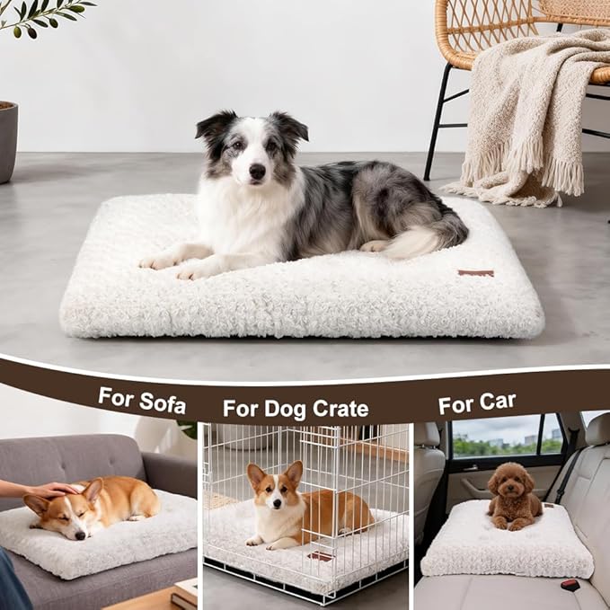 Dog Bed Crate Pad - Rosette Pattern White Velvet Pet Bed Anti-Slip Comfy Kennel Pad for Crates Rosette White XL